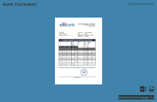 Beispiel eines Kontoauszugs der Citibank Niederlande (Excel-Vorschau)
